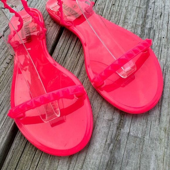 Valentino Garavani Rockstud PVC Jelly Sandals Flats Jellies Hot Neon Pink 38 / 8 - Picture 7 of 13